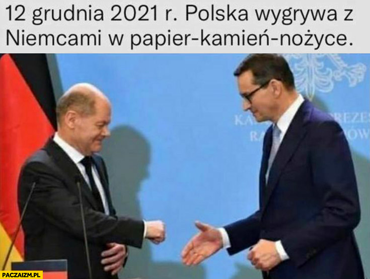 12 grudnia 2021 polska wygrywa z Niemcami w papier kamień nożyce Morawiecki