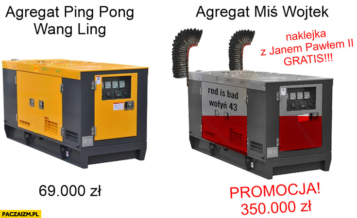 Agregat ping pong wang ling vs agregat Miś Wojtek husaria naklejka z Janem Pawłem II gratis