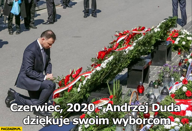 Andrzej Duda dziękuje swoim wyborcom składa wieniec na grobie czerwiec 2020