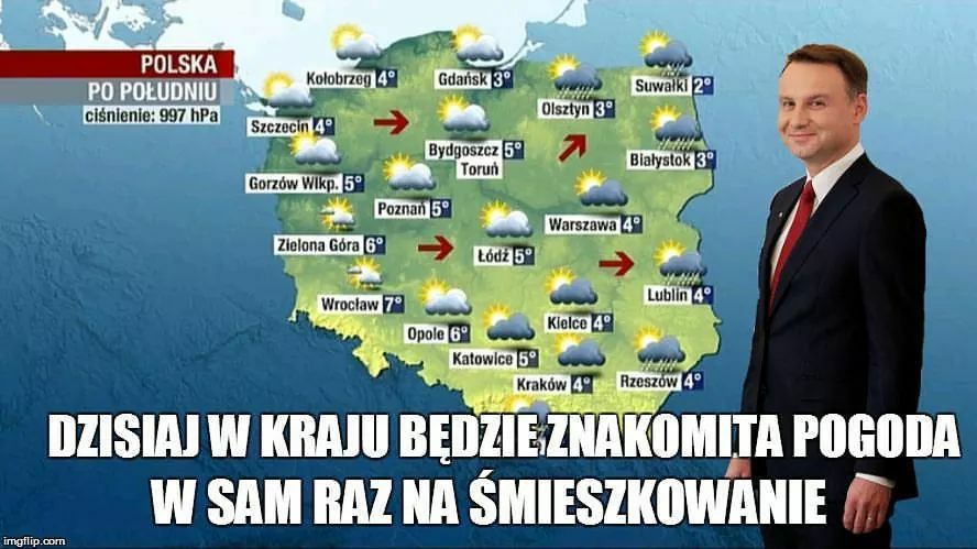 Andrzej Duda dzisiaj w kraju będzie znakomita pogoda w sam raz na śmieszkowanie prognoza pogody prezenter