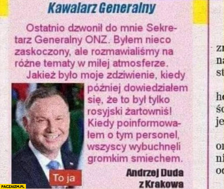 Andrzej Duda ostatnio dzwonił do mnie sekretarz generalny ONZ historia w gazecie prasie kobiecej