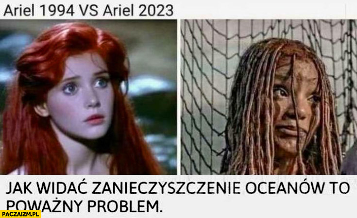 Ariel 1994 vs 2023 jak widać zanieczyszczenie oceanów to poważny problem mała Syrenka Netflix