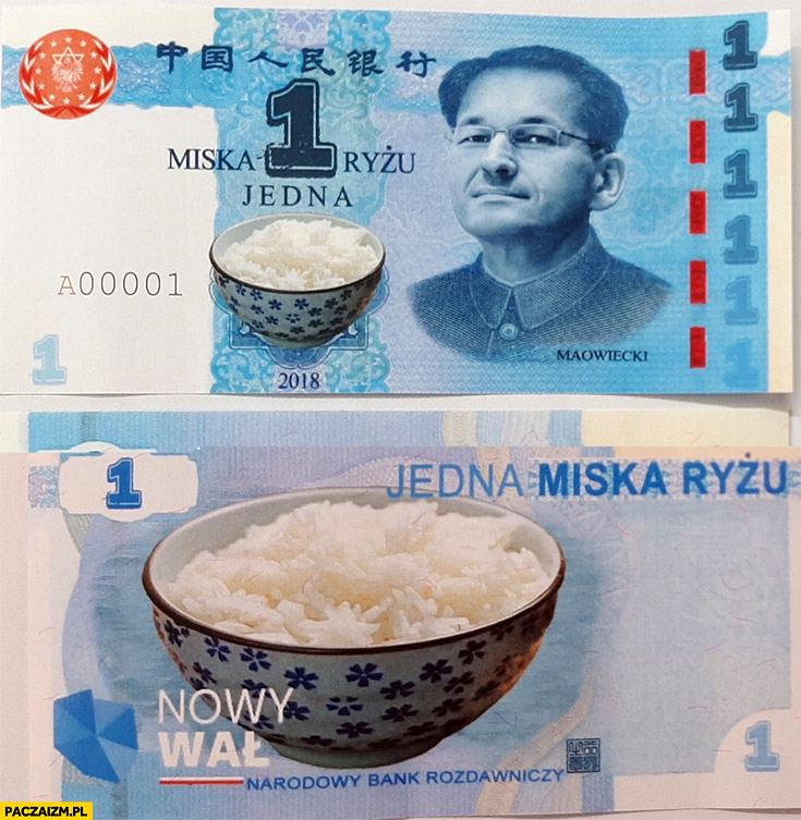 Banknot 1 jedna miska ryżo Morawiecki nowy wał przeróbka