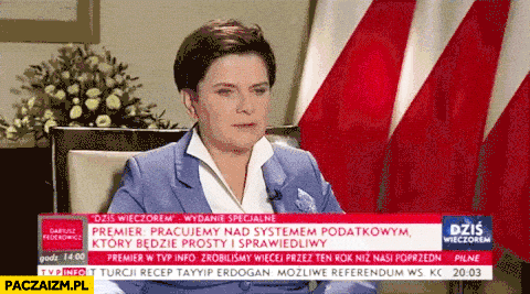 Beata Szydło pod maską Jarosław Kaczyński wywiad TVP Info ręka poprawia włosy animacja gif
