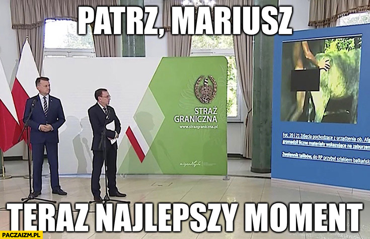 Błaszczak Kamiński patrz Mariusz teraz najlepszy moment straż graniczna konferencja prezentacja facet z krową