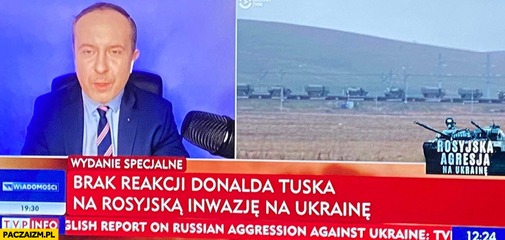 Brak reakcji Donalda Tuska na Rosyjską inwazję na Ukrainę pasek TVP info