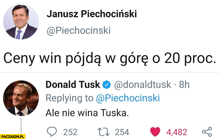 Ceny win pójdą w górę o 20% procent ale nie wina Tuska Piechociński twitter