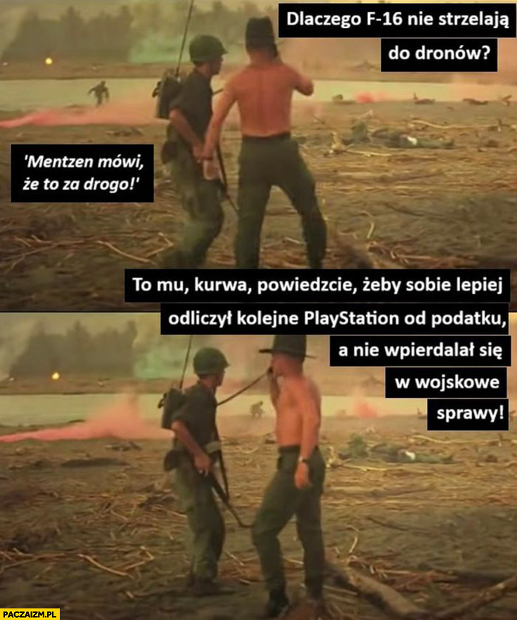 Dlaczego F-16 nie strzelają do dronów? Mentzen mówi, że za drogo, niech sobie odliczy kolejne Playstation od podatku a nie miesza w wojskowe sprawy