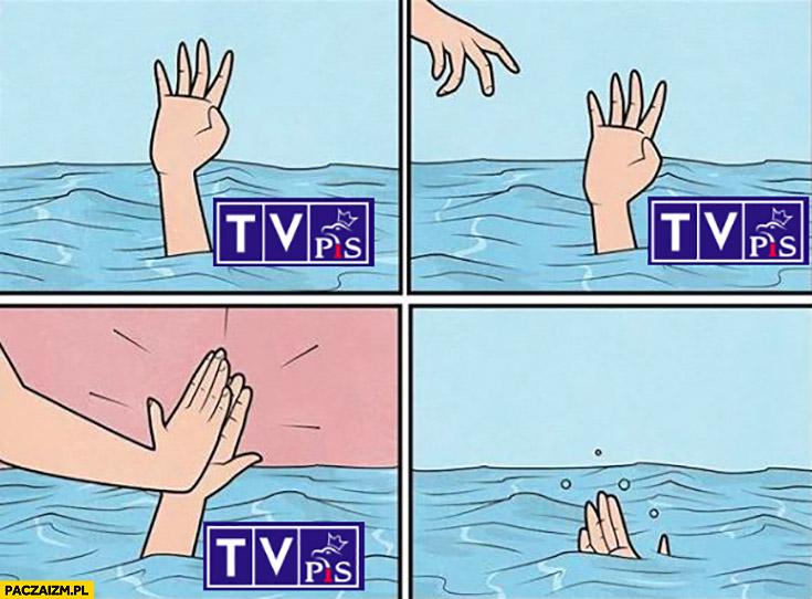 Dłoń ręka TVP TVPiS tonie zamiast ratować przybija piątkę komiks