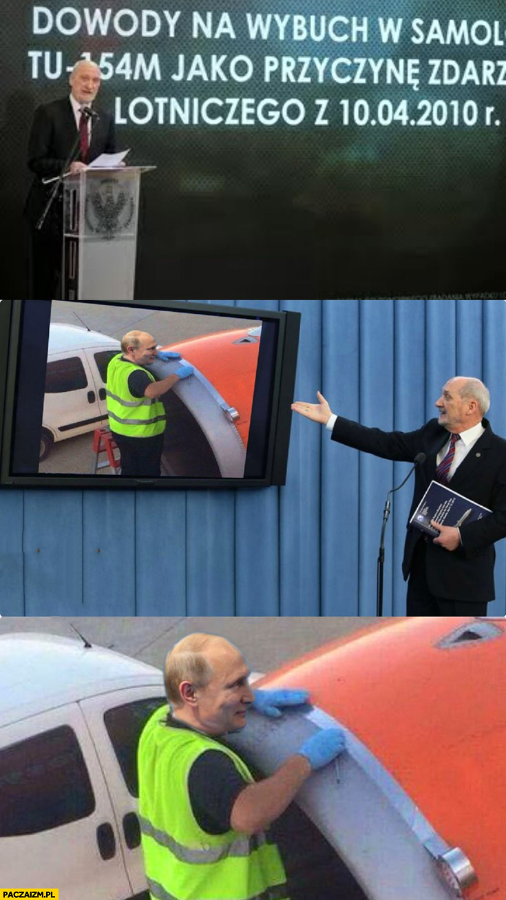Dowody na wybuch w Tupolewie zdjęcie Putina klejącego silnik w samolocie