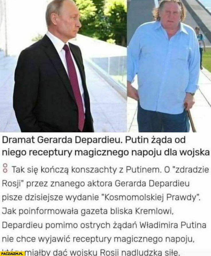 Dramat Gerarda Depardieu Putin żąda od niego receptury magicznego napoju dla wojska