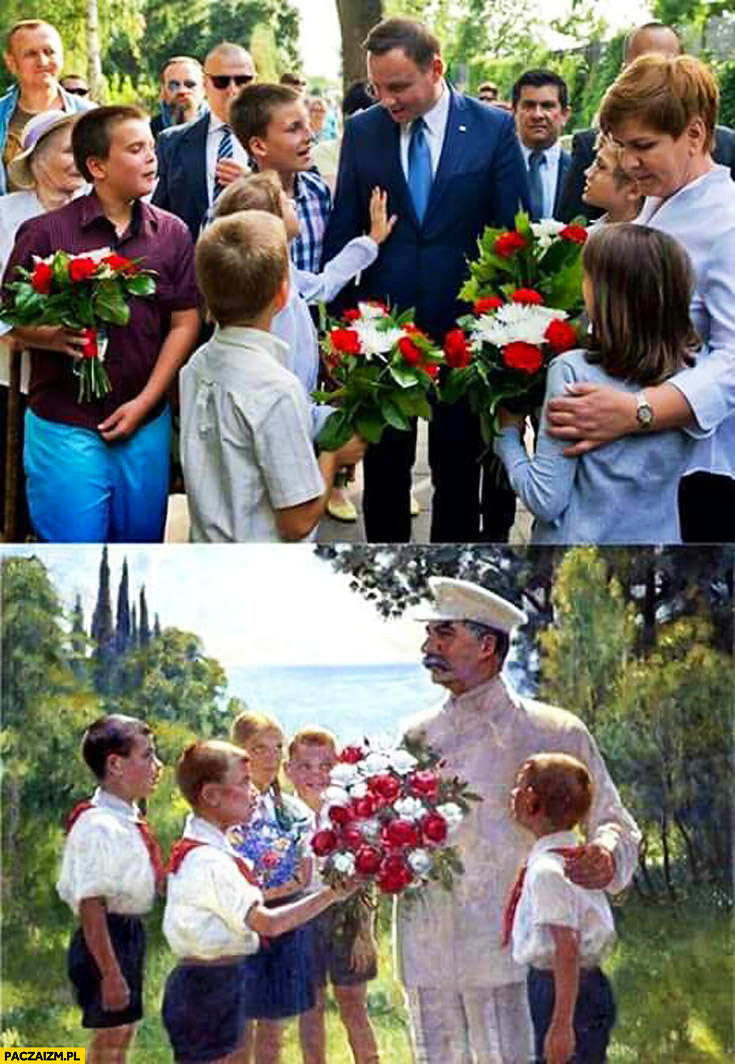 Duda dzieci z kwiatami jak Stalin