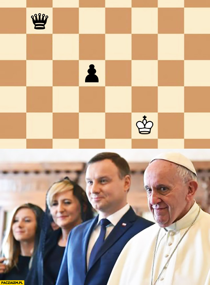Duda z żoną papież Franciszek szachy szachownica: królowa, pionek, król