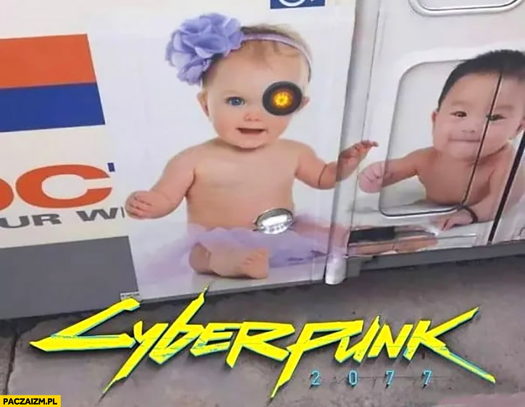 Dziecko oko przycisk do otwierania drzwi autobusu Cyberpunk 2077