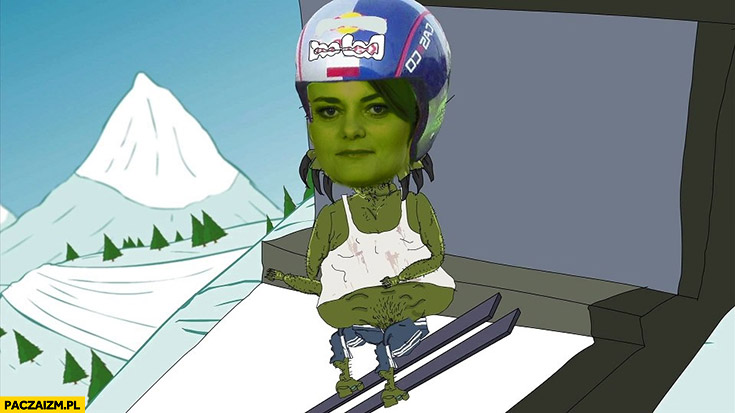 Emilewicz na skoczni narciarskiej kapitan bomba