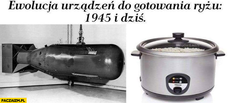 Ewolucja urządzeń do gotowania ryżu 1945 i dziś bomba garnek