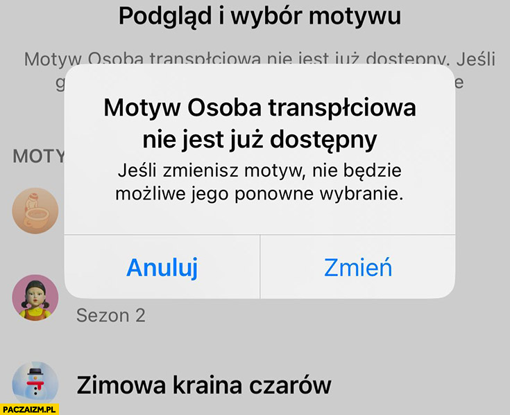 Facebook motyw osoba transpłciowa nie jest już dostępny