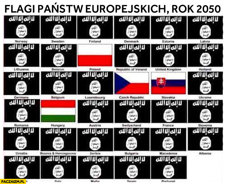 Flagi państw europejskich rok 2050 islam Państwo Islamskie ISIS
