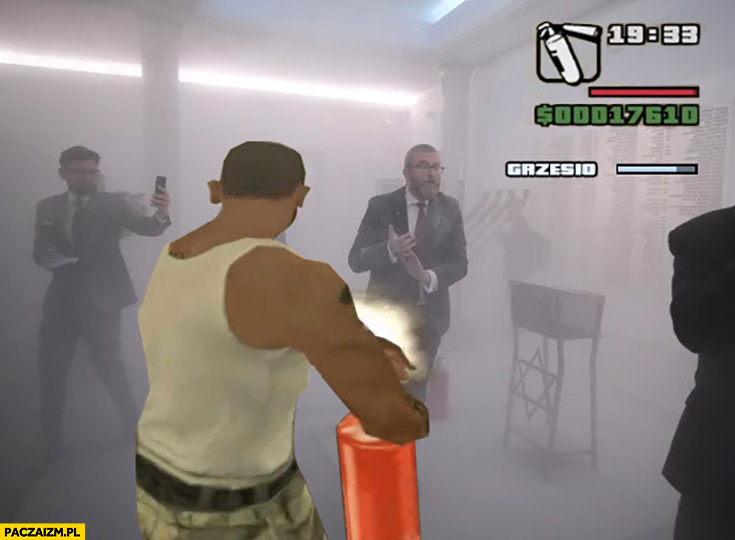 Grzegorz Braun z gaśnica w sejmie GTA Grand Theft Auto