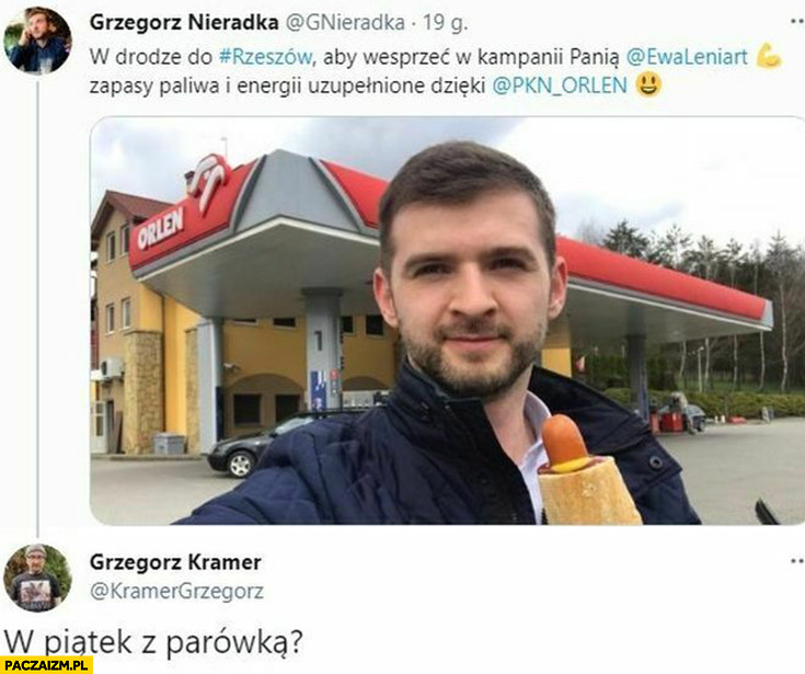 Grzegorz Nieradka Orlen hotdog ksiądz Kramer w piątek z parówką?