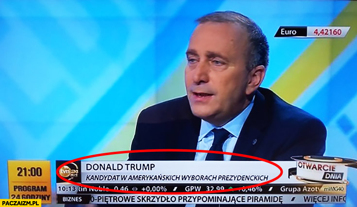 Grzegorz Schetyna podpisany na TVN jako Donald Trump