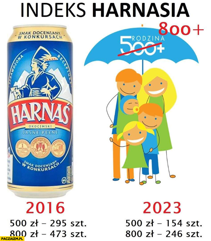 Indeks Harnasia ile puszek piwa można kopic za 500 plus 800 plus w 2016 2023 roku