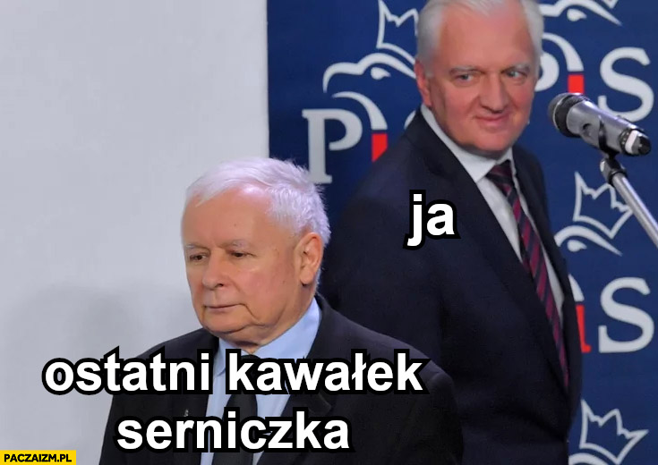Ja ostatni kawałek serniczka Gowin patrzy na Kaczyńskiego