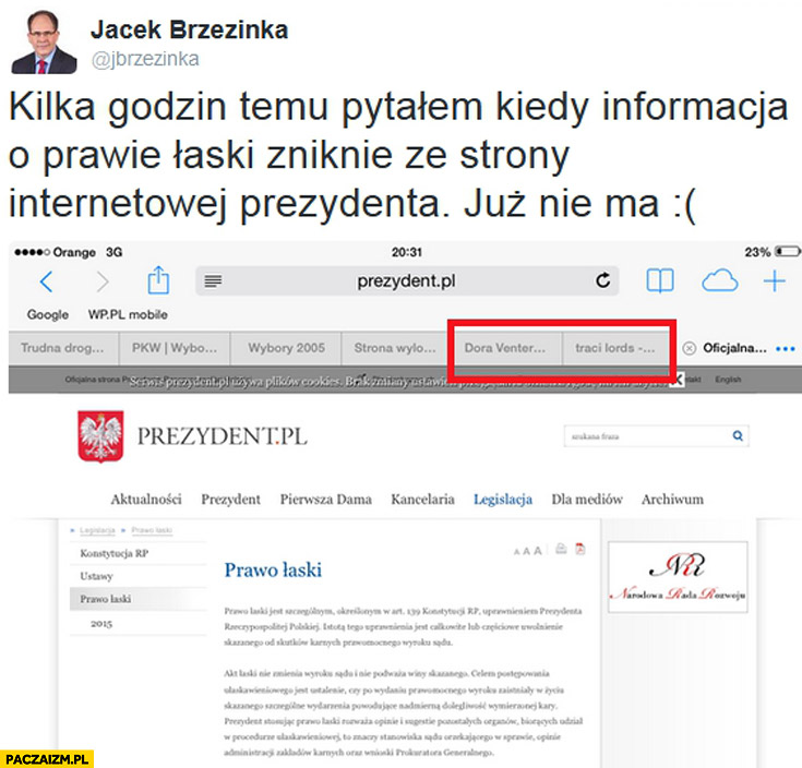 Jacek Brzecinka screenshot fail strona prezydenta zakładki