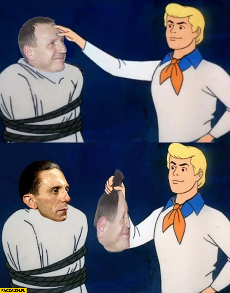 Jacek Kurski maska przebranie prawdziwa twarz Goebbels Scooby-doo