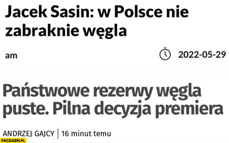 Jacek Sasin w maju: w Polsce nie zabraknie węgla, tymczasem państwowe rezerwy węgla puste