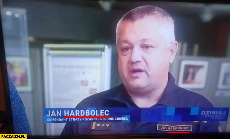 Jan Hardbolec przekręcone nazwisko podpis pasek w telewizji