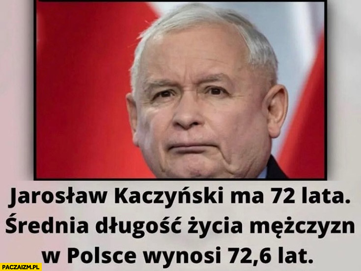 Jarosław Kaczyński ma 72 lata, średnia długość życia mężczyzn w Polsce wynosi 72,6 lat