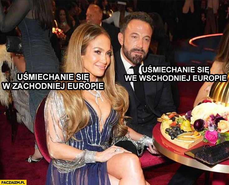 Jennifer Lopez uśmiechanie się w Europie zachodniej vs Ben Affleck w europie wschodniej