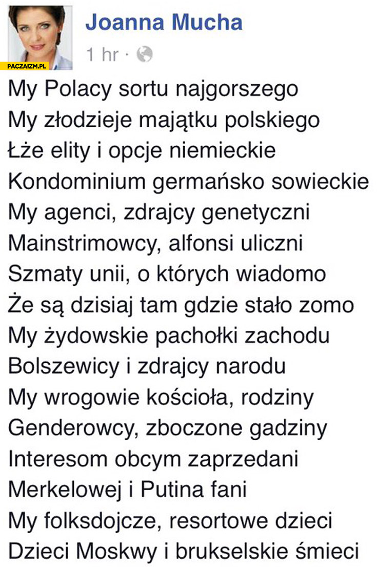 Joanna Mucha wiersz my Polacy sortu najgorszego