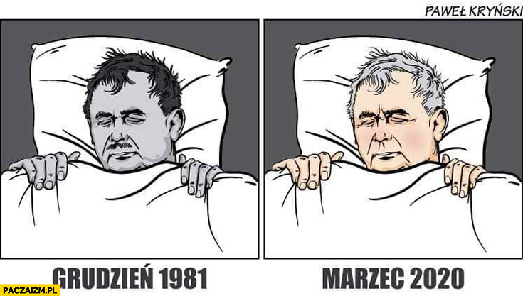 Kaczyński grudzień 1981 vs marzec 2020 w łóżku pod kołdrą Kryński