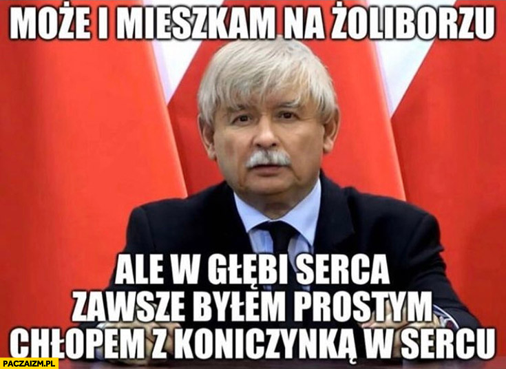 Kaczyński może i mieszkam na Żoliborzu ale w głębi serca zawsze byłem prostym chłopakiem z koniczynką w sercu grzywka wąsy