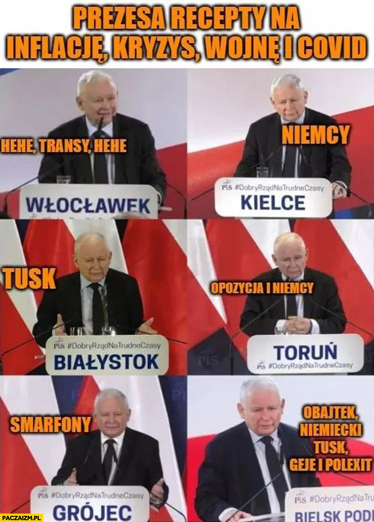 Kaczyński recepty prezesa na inflację, kryzys, wojnę i covid: transy, Niemcy, Tusk, opozycja, smartfony, polexit