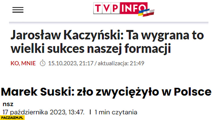 Kaczyński: ta wygrana to wielki sukces naszej formacji, Suski: zło zwyciężyło w Polsce