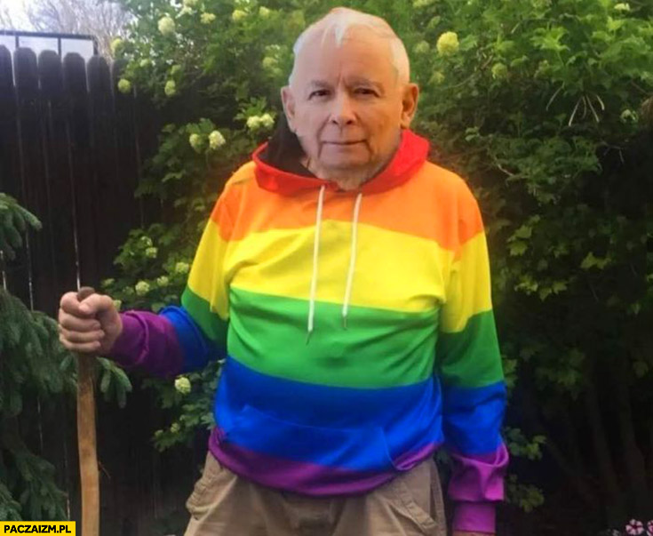 Kaczyński w bluzie w tęczę LGBT przeróbka