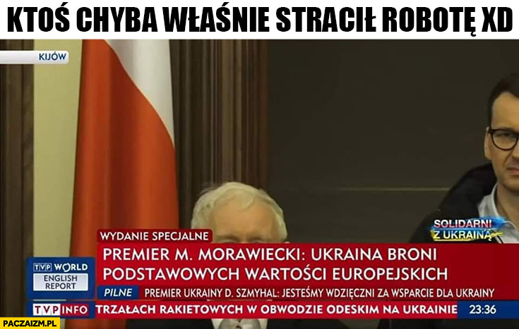 Kaczyński w TVP info zasłonięty paskiem ktoś chyba właśnie stracił robotę