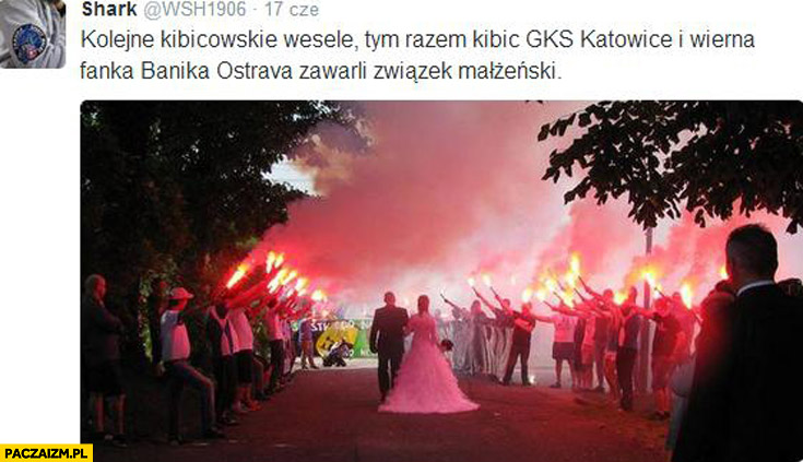 Kibicowskie wesele kibic GKS Katowice i wierna fanka Banika Ostrava zawarli związek małżeński