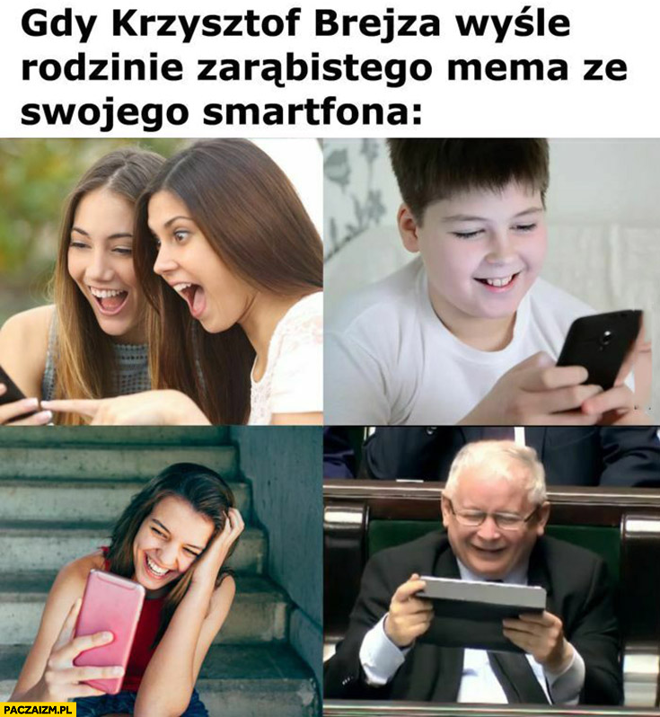 Kiedy Brejza wyśle dobrego mema ze swojego smartfona Kaczyński śmieje się