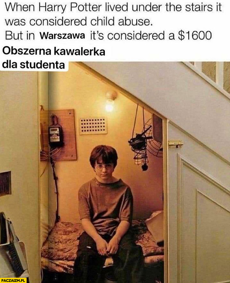 Komórka pod schodami Harry Potter w Warszawie to obszerna kawalerka dla studenta