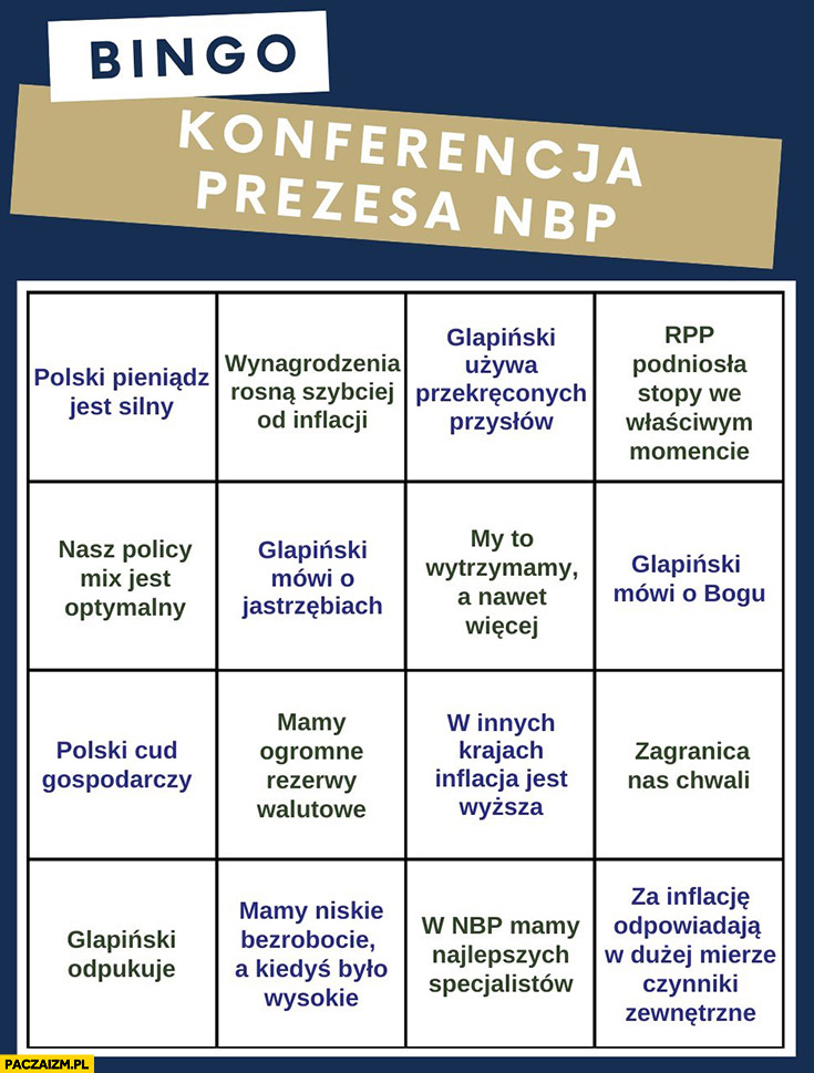 Konferencja prezesa NBP Glapiński bingo Bóg jastrzębie cud gospodarczy