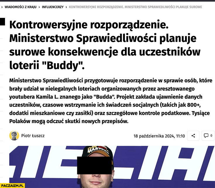 Kontrowersyjne rozporządzenie Ministerstwo Sprawiedliwości planuje surowe konsekwencje dla uczestników loterii Buddy