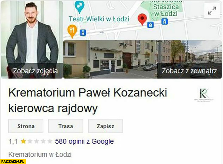 Krematorium Paweł Kozanecki kierowca rajdowy profil google maps