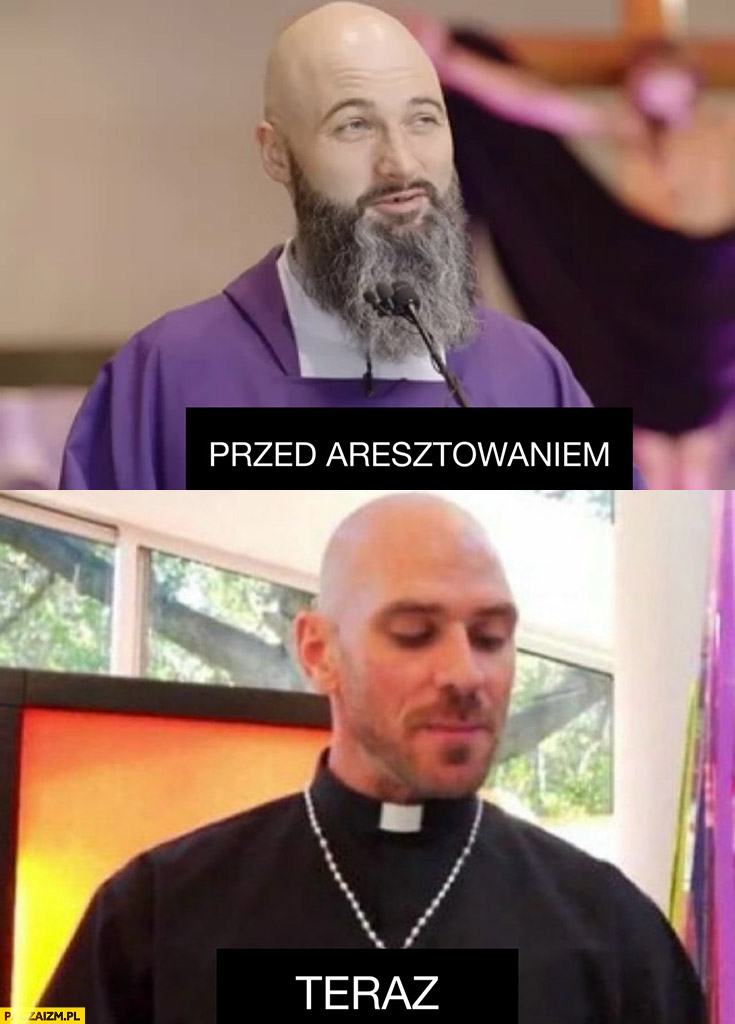 Ksiądz Olszański przed aresztowaniem vs teraz łysy z brazzers