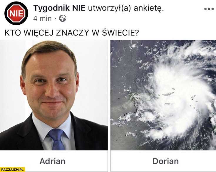 Kto więcej znaczy w świecie Adrian czy Dorian Duda huragan ankieta Tygodnik nie