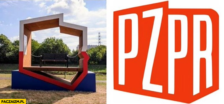 Ławka w kształcie Polski jak logo PZPR