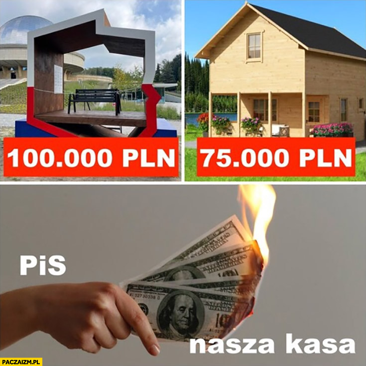 Ławka w kształcie Polski koszt 100 tysięcy vs dom drewniany koszt 75 tysięcy PiS pali nasza kasę pieniądze